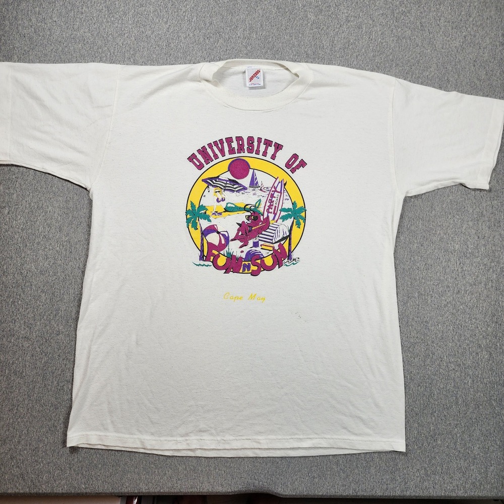 Jerzees T-Shirt Mens XL White Good University of Fun n Sun Cape May Vintage 90s
